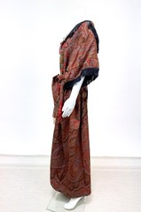 Antique Paisley Tapestry Kashmir Robe or Jacket Red Orange Fringe AS IS