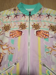 Vtg Y2K 2B BEBE Seashell Starfish Beach Scene Tropical Ocean Bomber Jacket S