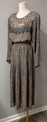 Vintage Carole Little Midi Pleated Skirt And Top Boho Set Wood Shell Beads 8