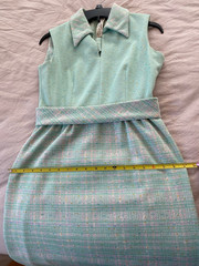 Vintage 60s Mod Sea Foam Green Plaid Dress Blazer Suit by Eleanor Brenner