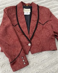 Vintage Pioneer Wear Burgundy Brocade Western Blazer 10/XL USA Made Cotton/Poly