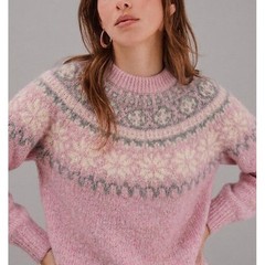 Eddie Bauer Vintage 1990 Sweater Pink Size L Fair Isle Wool Chunky Knit