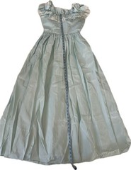 Vintage 80s 90s Ice Blue Ruffle Eyelet Lace Prom Gown – Romantic Sash – S