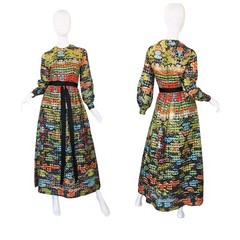 Vintage 1960s Sequin on Silk Kiki Hart East Meets West Dragon Dress Gown S