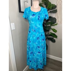 Wild Berries Maxi Dress Blue Vintage 90s Floral Tie Back Empire Waist Small
