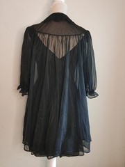 Vintage Black CHIFFON Teddy Gown Peignoir Set Shadowline Gothic Babydoll sz 34