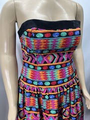 Vintage 80s A.J. Bari Strapless Bright Multicolor Silk Lord & Taylor Dress L/XL