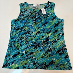 #128 Dressbarn Vibrant Studio Blue & Green Patterned Sleeveless Camisole