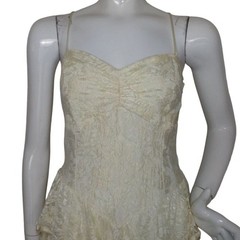 Vintage 80s NUANCE Dress/Jacket Set, XS, Lace, Yellowed, Ruffle Skirt, Bolero