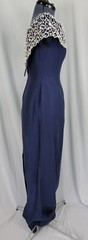 Vtg House of Bianchi Navy Blue Dress w Off the Shoulder White Lace Detail Sz 10