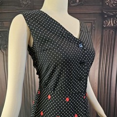 Vintage 1960’s Dress Black Red White Polka Dot Short Sleeve Retro Secretary