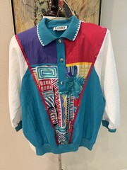 Vintage Teddi 80s 90s Colorblock Pattern Collared Bomber Jacket Small USA