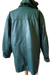 Jacqueline Ferrar Forest Green Leather Parka Coat Women’s Large Coyote Fur Hood