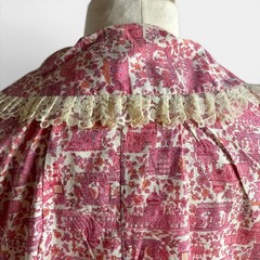 Vintage 1950s 1960s Pink Asian Print Cotton Housecoat Robe L/XL Pockets Handmade