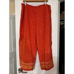 Venezia Jeans Orange Boho Border Print Wide Leg Pull-On Pants 18/20 Y2K Resort