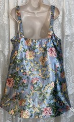 VTG 1X Azure Blue w Pink Green & Lemon Floral Satin Babydoll Nightie nightgown