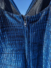 Vintage 80s Metallic Blue Pleated Disco Party Dress S/M Travilla-Style Accordion