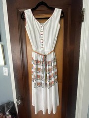 1970s Vintage Toni Todd Sun Dress White With Embroidered Flowers
