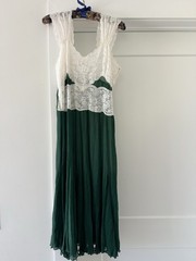 Vintage 1930s Emerald Green Silk Chiffon Lace Gown Bias Cut Sheer Slip Dress S M