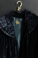 Vintage 1909 Co. New York Black Long Velvet Trench Opera Coat Dramatic Sleeves