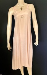 Charming 1920s, 1930s Tea Rose, Peach Silk, Lace Nightgown, Chemise, Slip, P – S