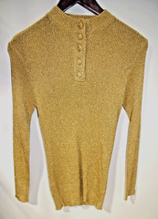 Q9 NWOT Alexander’s Vintage 70s Gold Metallic Knit Pullover Poor Boy Rib Sweater