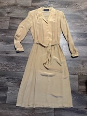Vtg Cottagecore Carole Little for St. Tropez Long Sleeve 100% Silk Dress