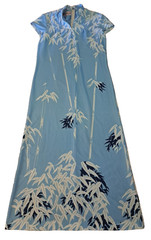 Vintage Nani Hawaii Dress Maxi Blue Bamboo Design Shift Zip Up 1970s L