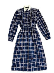Vintage 80s Schrader Sport Funky Plaid Long Sleeve Belted Midi Dress Navy PS