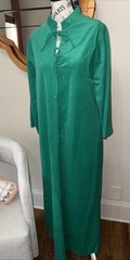Vintage Evelyn Pearson Green Velour House Coat Zip & Tie Close Mad Men Retro 70s