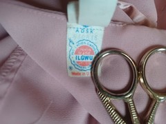 Vintage 1970s/80s Union-Made Pink Chiffon Maxi-dress w/Satin + Pearl Accents