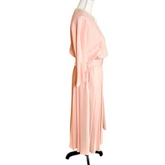 Vtg 80s All That Jazz Pink Blouson Midi Dress Lace Collar Pleated Belted Medium