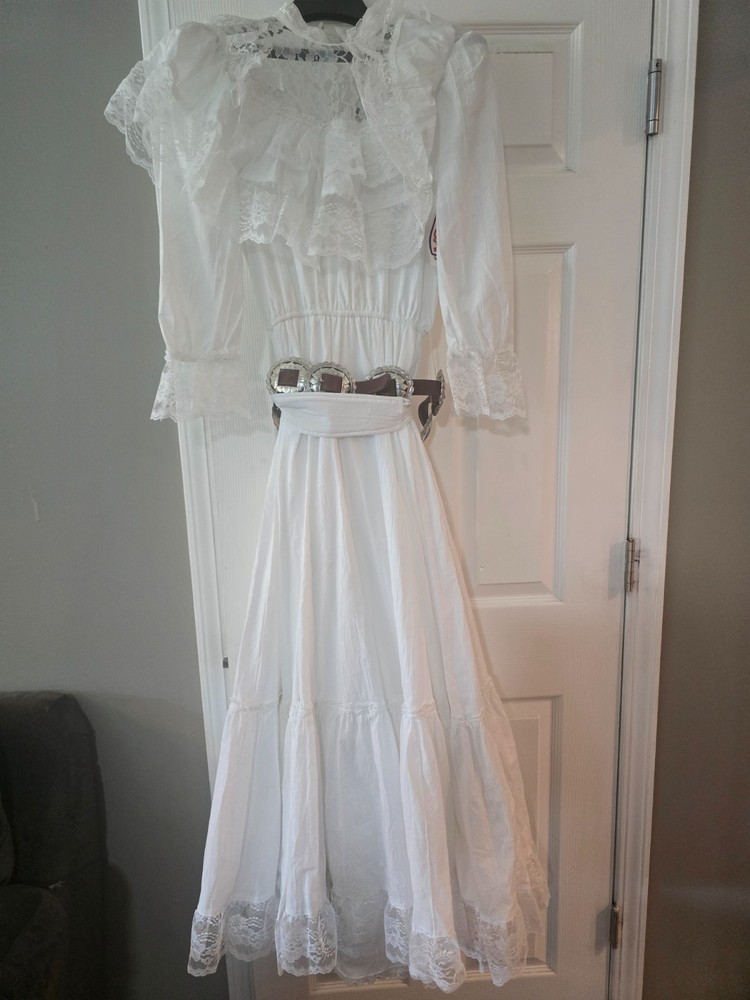 Vintage Western Collection Styles White Wedding Style Dress Petite W/ Belt NOS