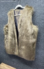 Vintage 70s Women’s Brown Faux Fur Vest Satin Fleur-de-Lis Lining Open Front