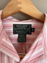 Vintage 80s Ralph Lauren Country Pink Stripped Button Down Shirt Size L 12