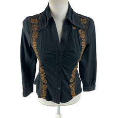 Moschino Womens S 6 Vtg 90s Embroidered Western Blouse Decorative Italy