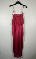 Vintage Deena Nightgown Womens Medium Red Nylon Lace Dress Maxi Babydoll 80s