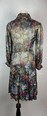 Vintage 70s 80s Floral Jacquard metallic long sleeved Cocktail Dress S 34″ Bust