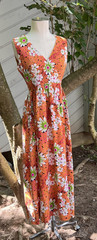 Vintage 1960s Cheerful Cotton Floral USA Print Maxi Dress Retro Women’s S