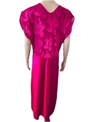 VTG Jenelle of California Fuchsia Hot Pink Floral Satin Long Nightgown Plus 1X