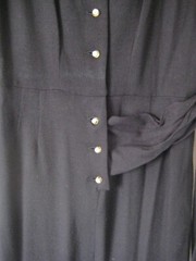 Vintage TAILORED JUNIOR Black Wide Collar Rhinestone Buttons Dress