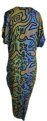 90s RARE Haring Style Pop Art Graphic Dress Dancing Figures Passport Pier 1 Sz.S