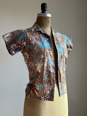 1940s Laguna Vintage Hawaiian Brown Blue Aqua Floral Surfer Button Up as is XS