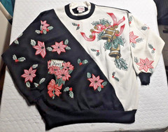 Christmas Sweatshirt K-Mart Nut Cracker Size 20W Poinsettias Bells NOS Vintage