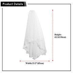 Bride Double Layered Pure White Pearl Veil Headwear Engagement Wedding Lace Veil