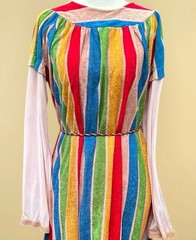 Vtg 60s Mod Dress Rainbow Terry Cloth Hostess Dress Plush Towel Maxi Patio Gown