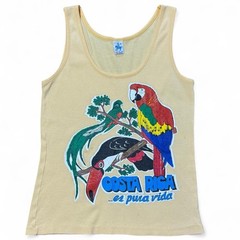 Vintage 80s Costa Rica Parrots Bird Nature Yellow Baby Tank Top Small 14.5×14
