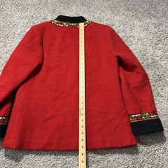 VTG Fjord Fashions Norway Red Wool Folk Jacket EU 40 Norwegian Rose Trim Nordic