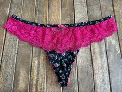 Vtg D&G Dolce & Gabanna Underwear M Black Floral String Thong Bikini Panties