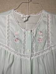 Character Vintage Nightgown Housecoat Button Up Light Blue Embroidery Lace M